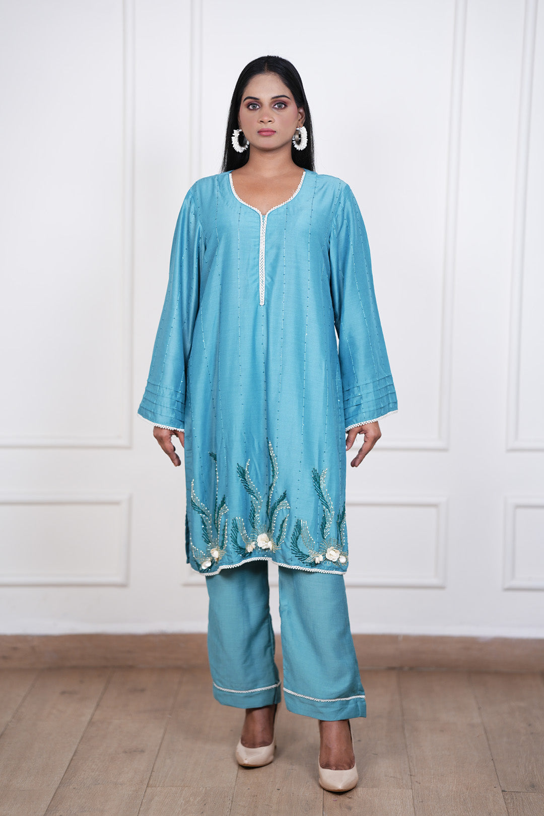 Azure Bloom Kurti–Pant Set