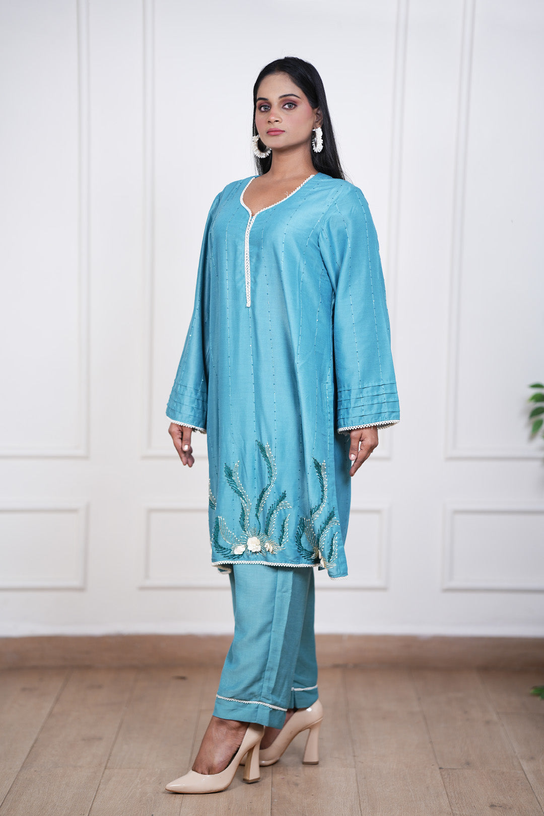 Azure Bloom Kurti–Pant Set