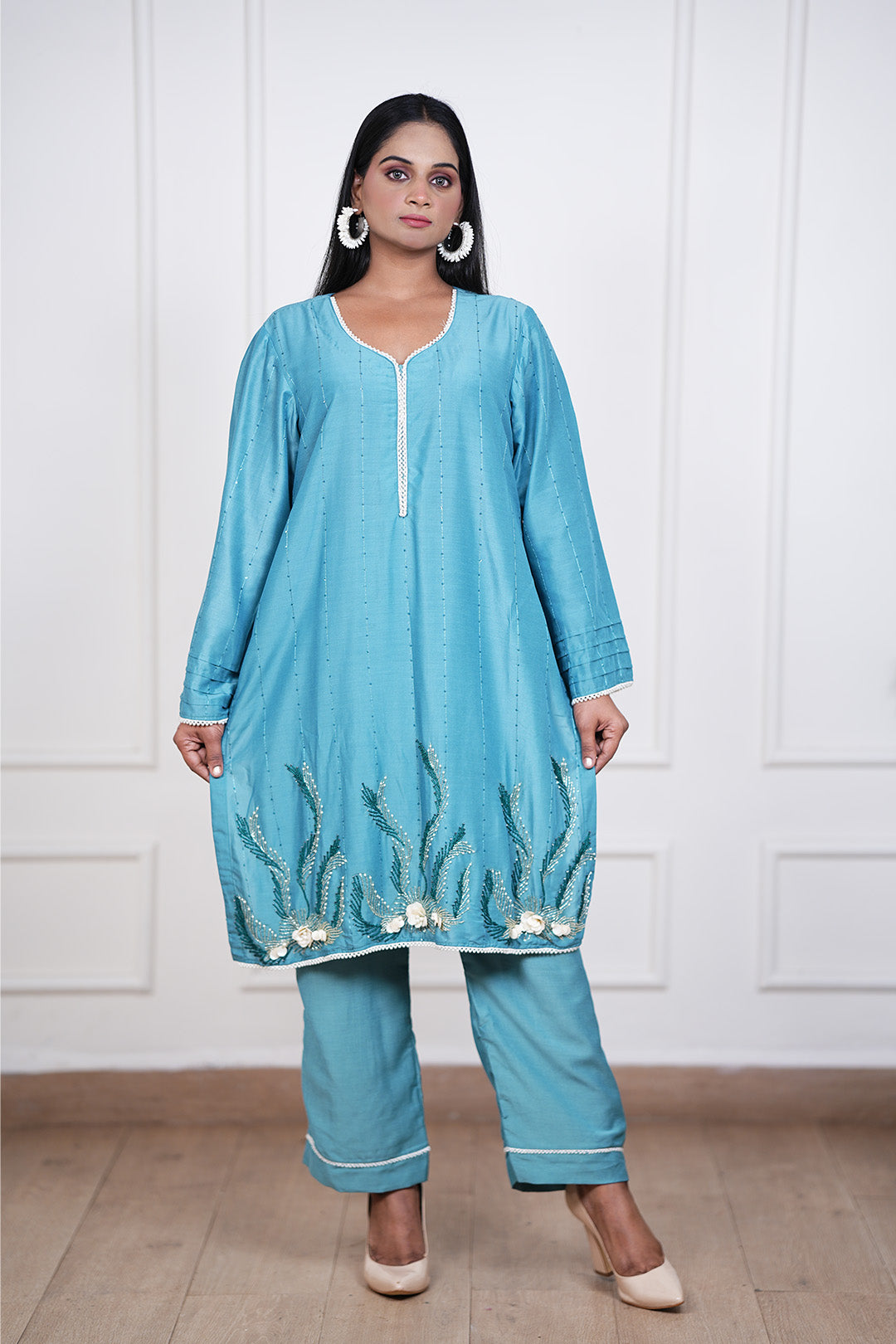 Azure Bloom Kurti–Pant Set