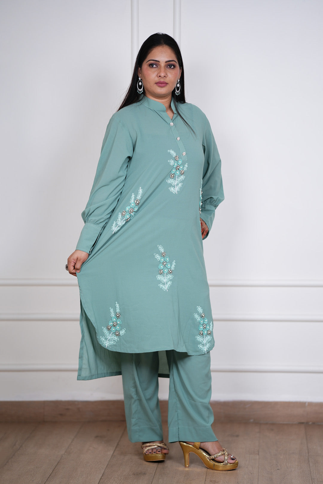 Celadon Whisper Kurti–Pant Set