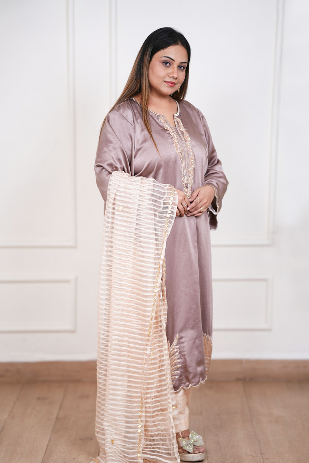 Aureva Mauve Shimmer Hand-Embellished Suit