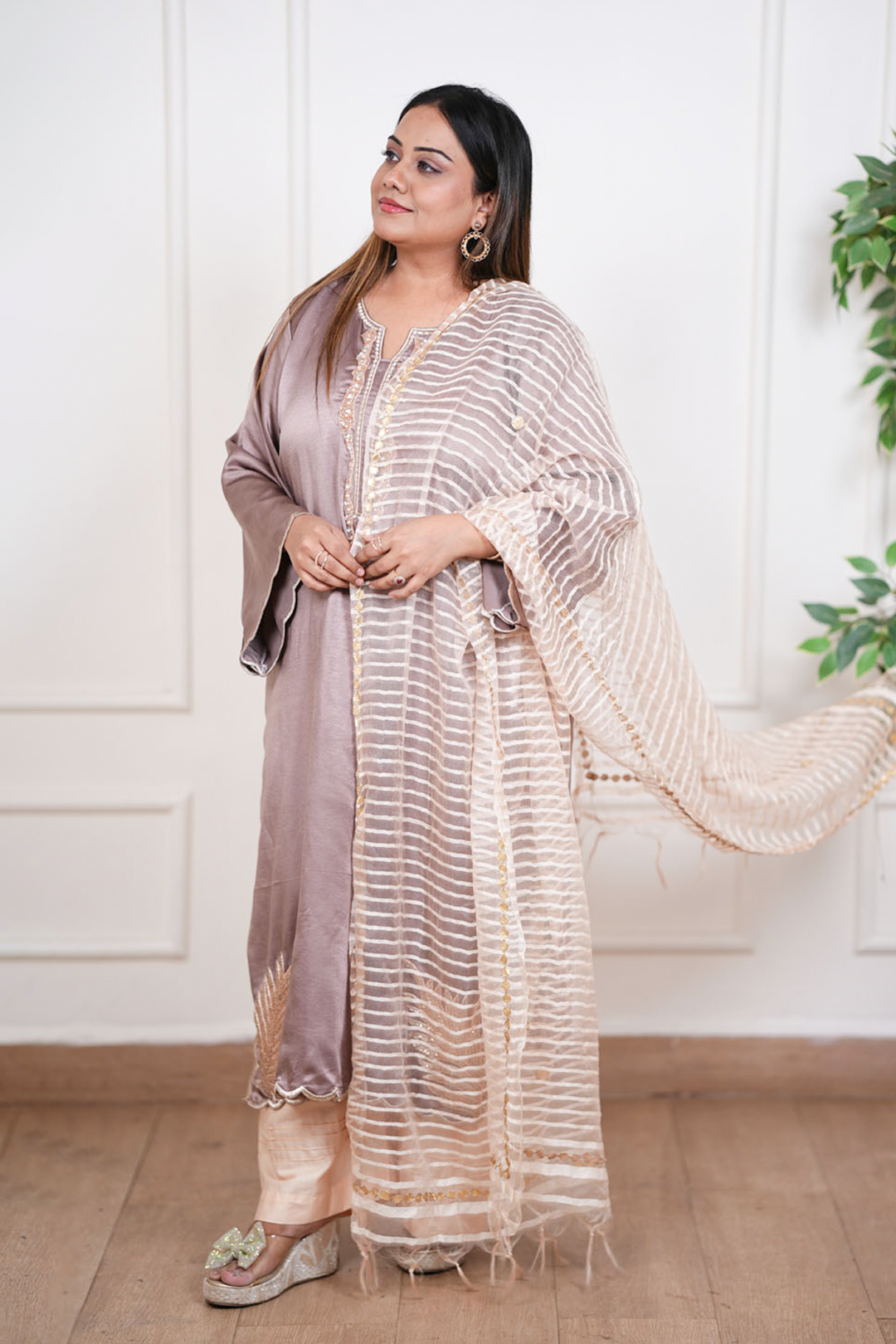 Aureva Mauve Shimmer Hand-Embellished Suit