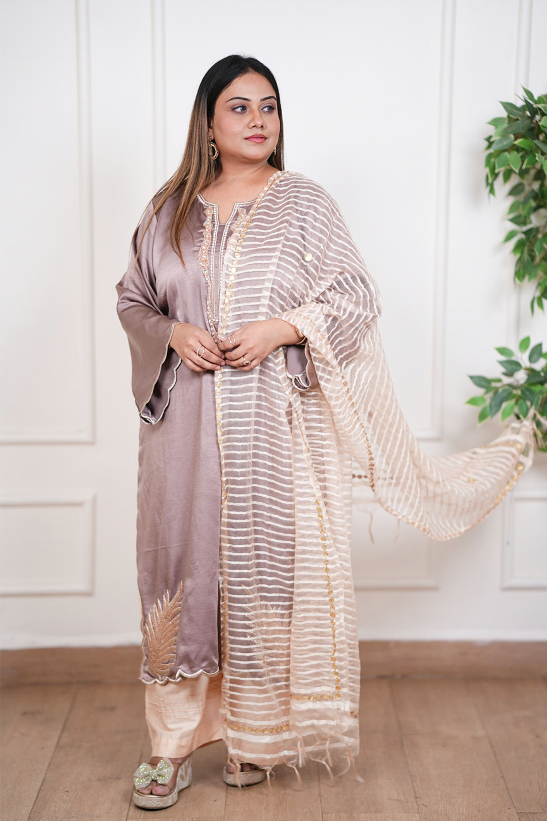 Aureva Mauve Shimmer Hand-Embellished Suit