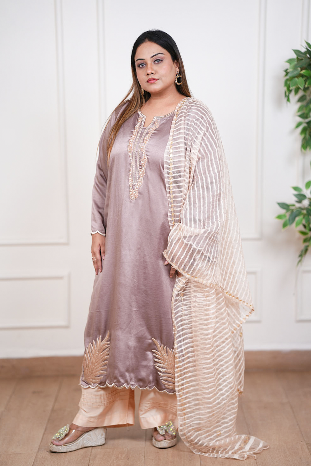 Aureva Mauve Shimmer Hand-Embellished Suit