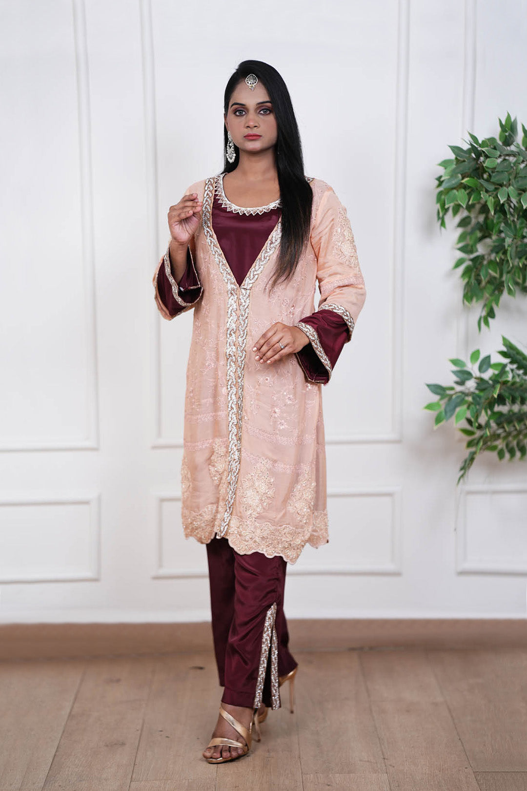Blush Maroon Indo-Western Heirloom Co-ord Set