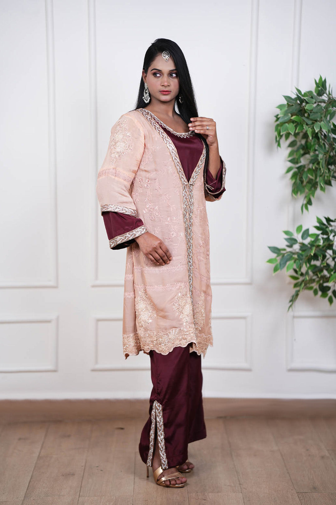 Blush Maroon Indo-Western Heirloom Co-ord Set