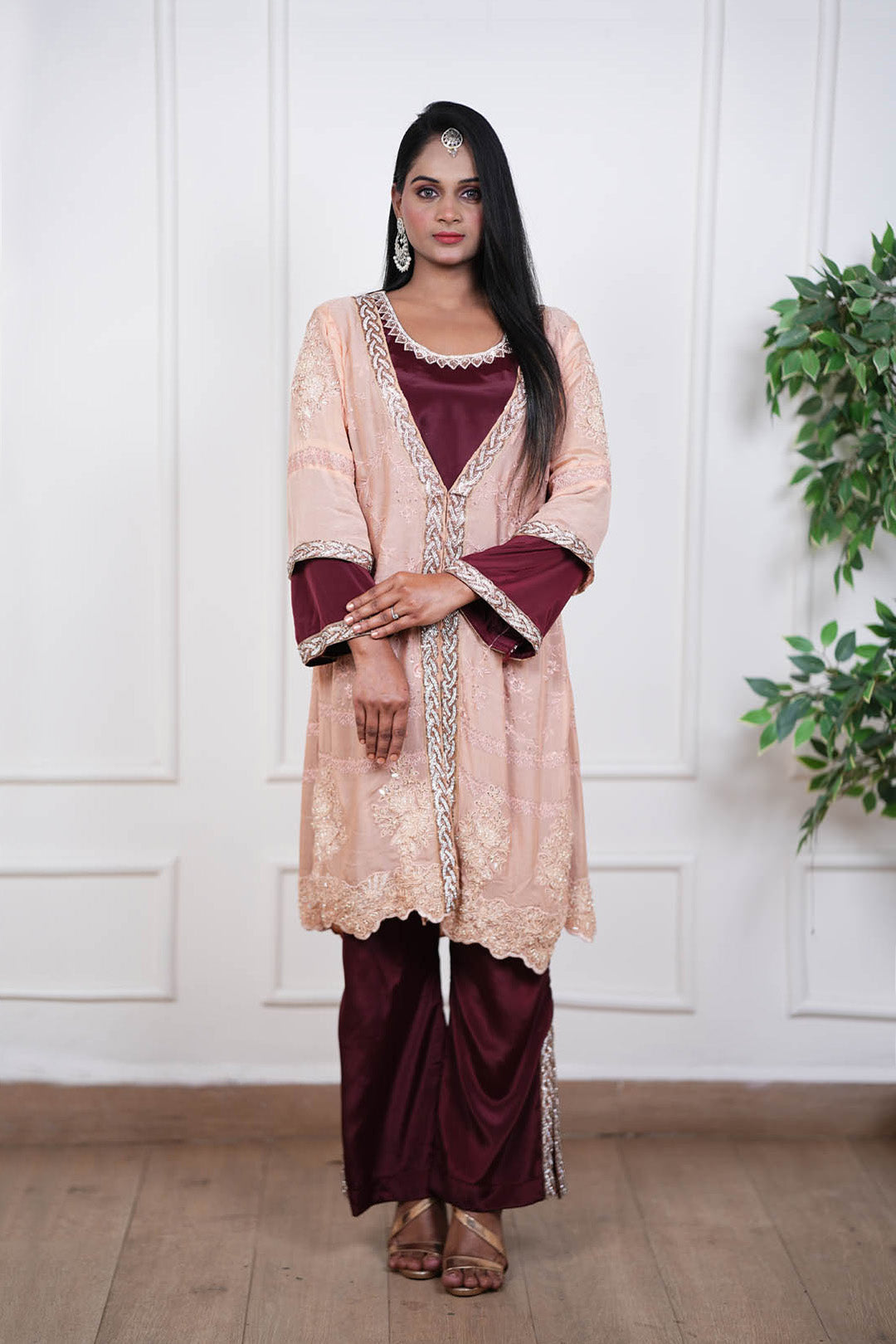 Blush Maroon Indo-Western Heirloom Co-ord Set