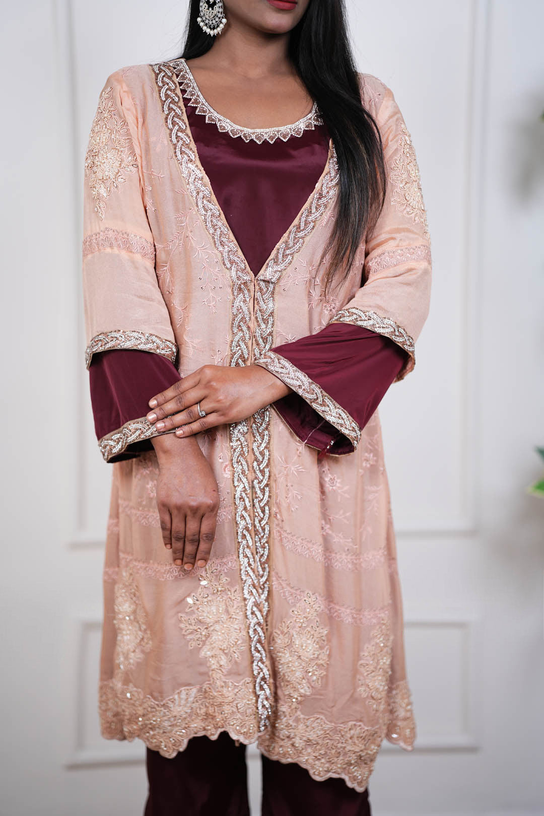 Blush Maroon Indo-Western Heirloom Co-ord Set