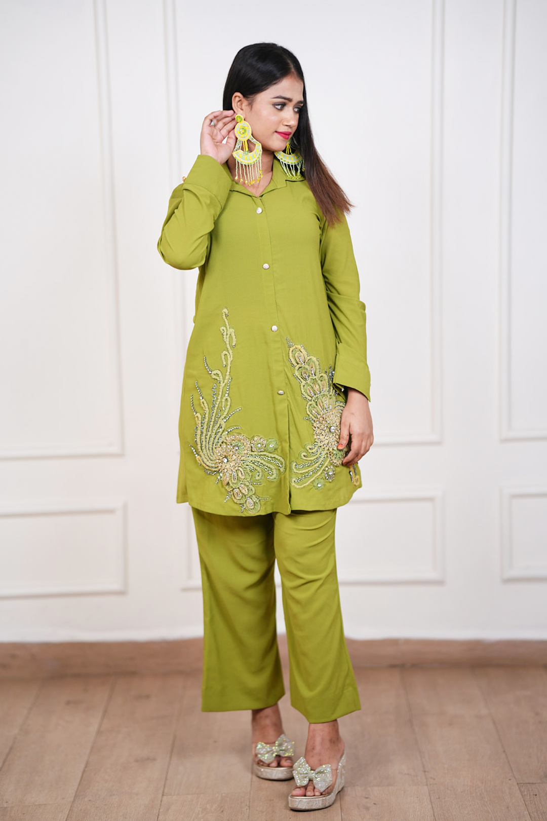 The Aarohi Olive Bloom Coord Set