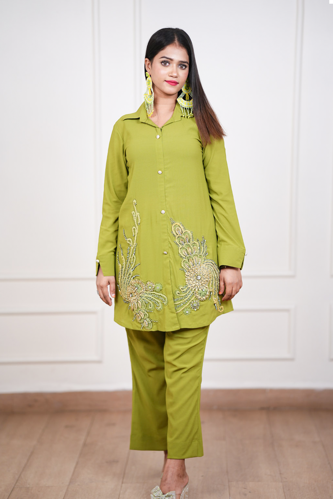 The Aarohi Olive Bloom Coord Set