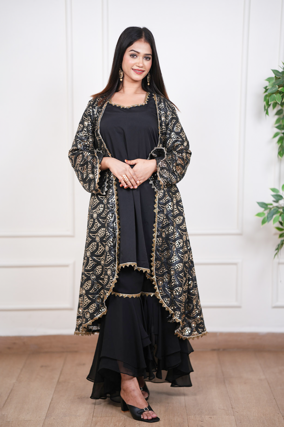 Noir Zari Eclipse Fusion Jacket Ensemble