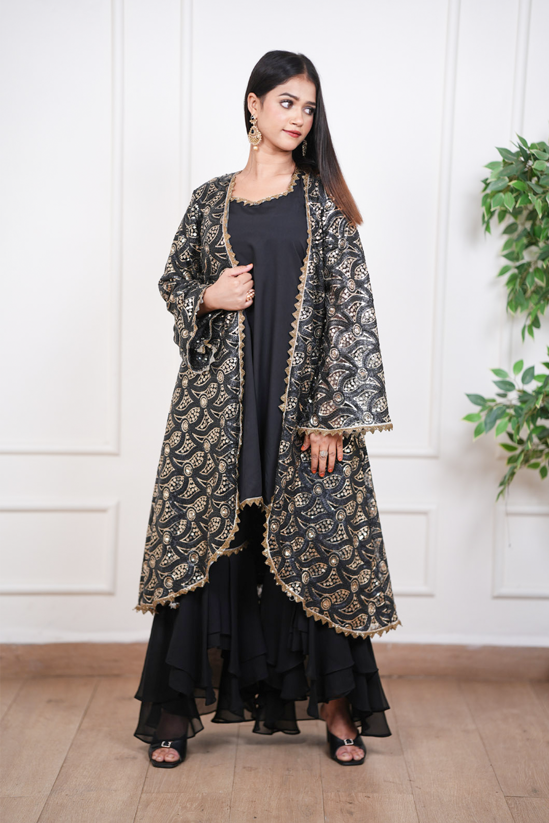 Noir Zari Eclipse Fusion Jacket Ensemble