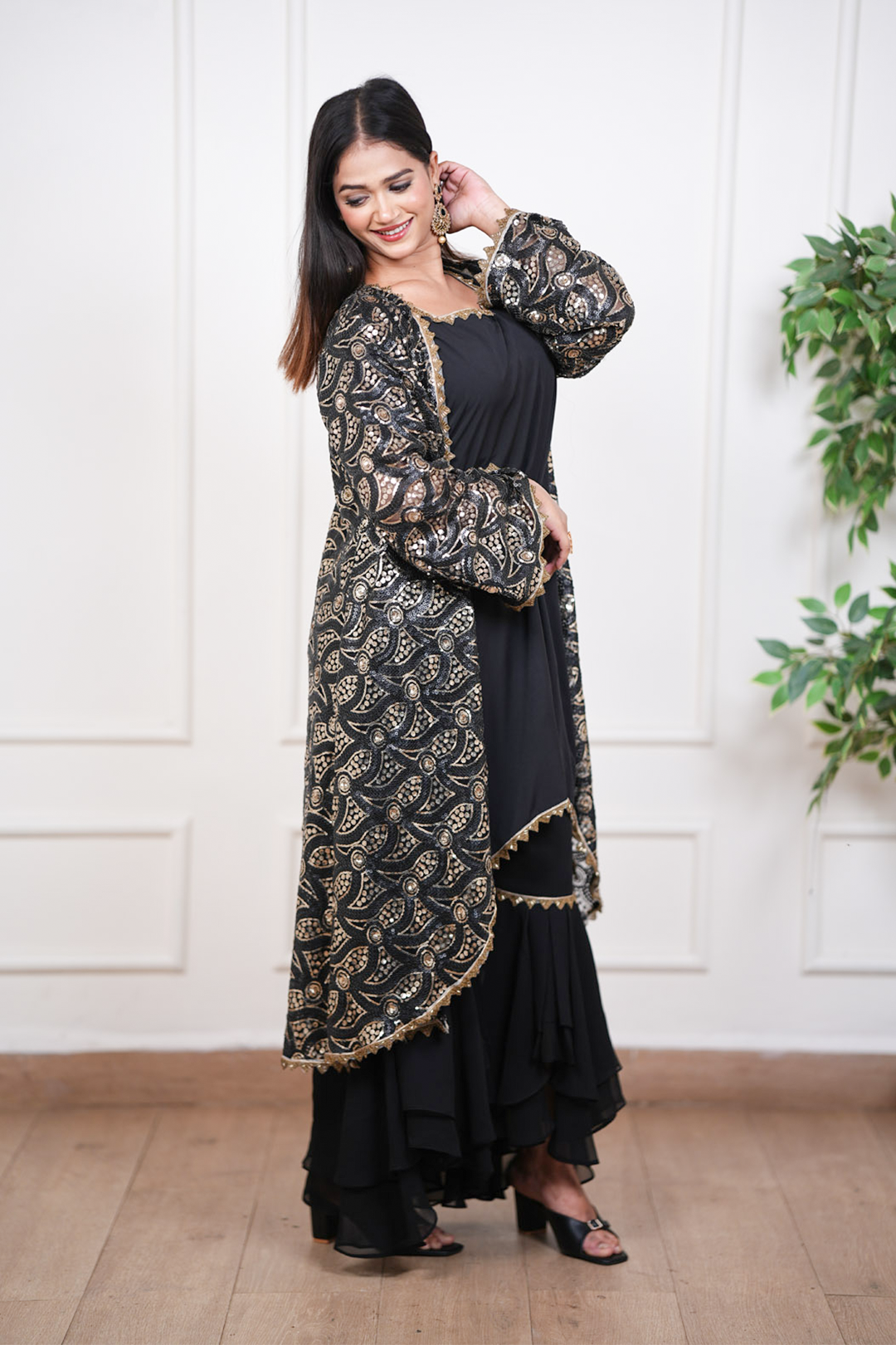 Noir Zari Eclipse Fusion Jacket Ensemble