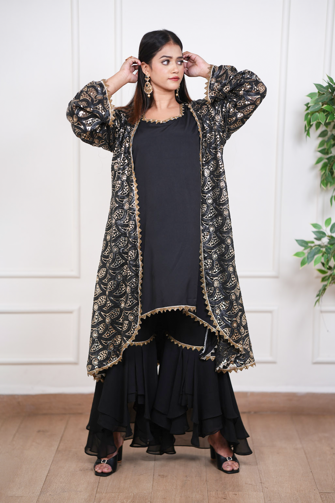 Noir Zari Eclipse Fusion Jacket Ensemble