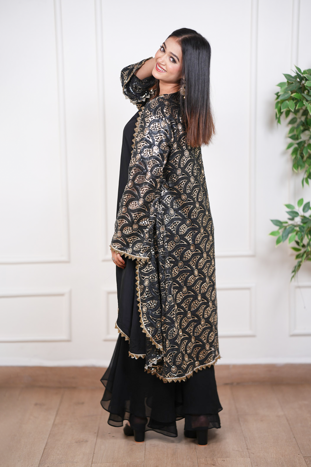 Noir Zari Eclipse Fusion Jacket Ensemble