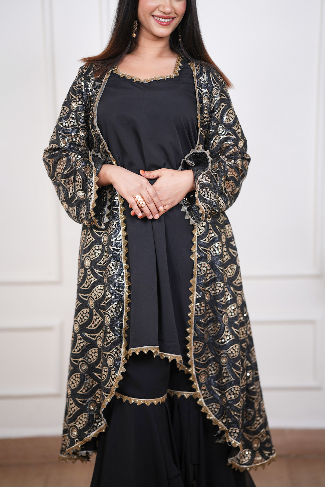 Noir Zari Eclipse Fusion Jacket Ensemble