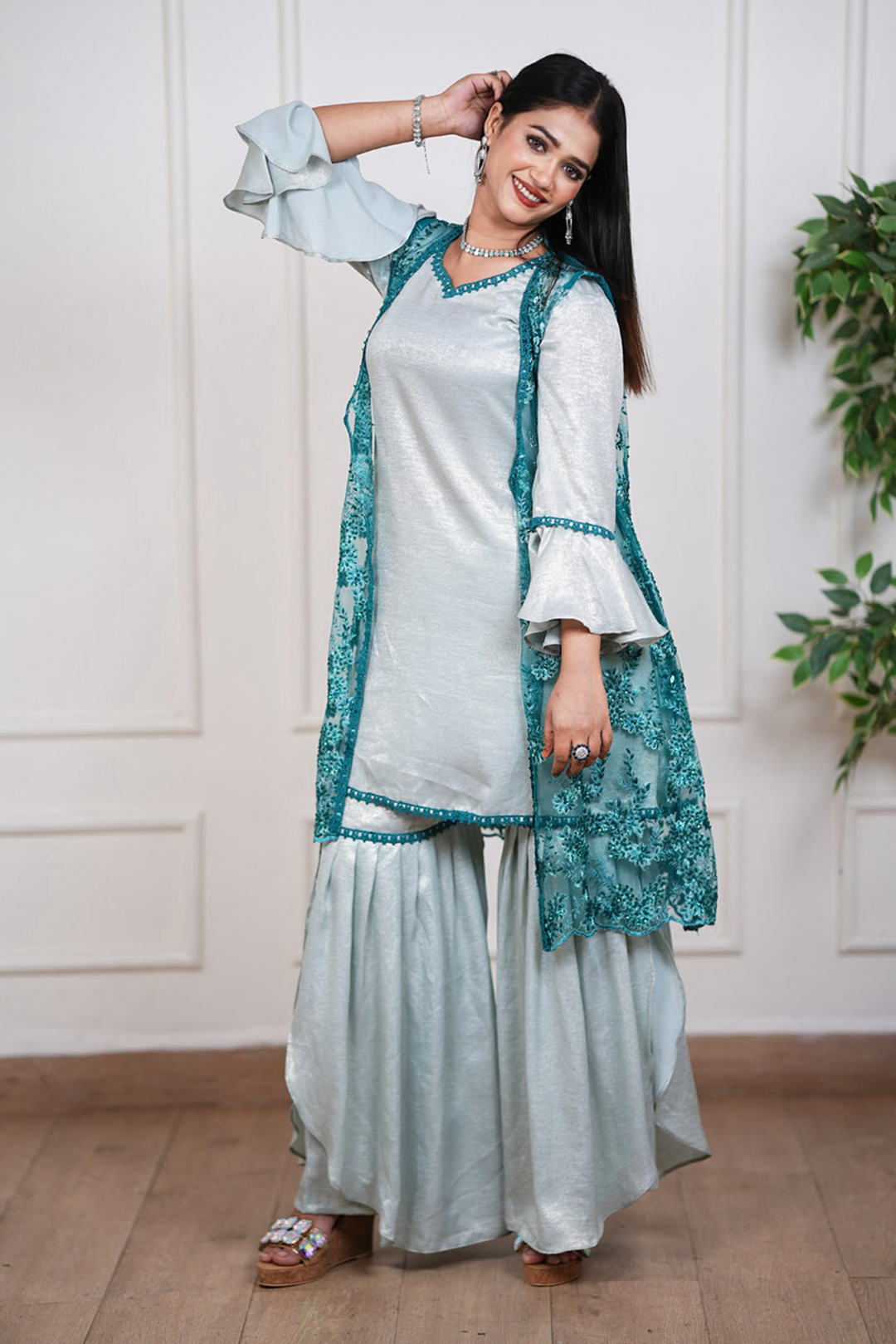 Teal Whisper Fusion Jacket Set