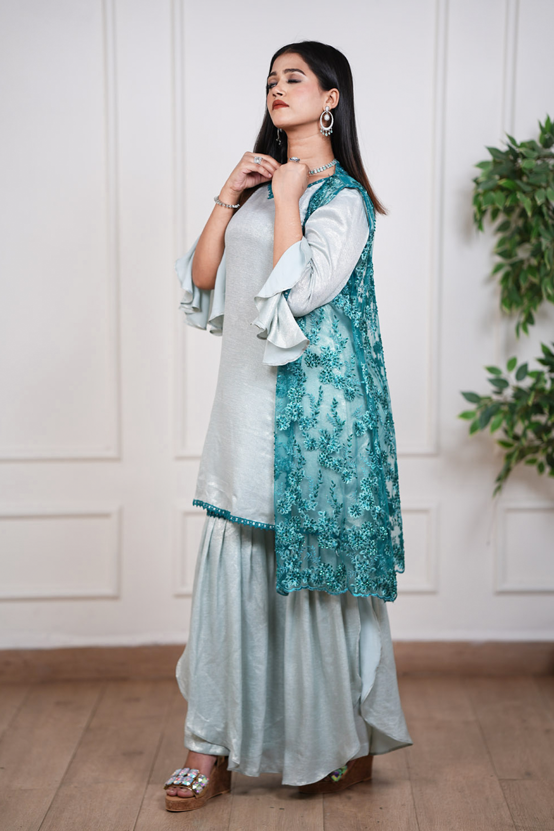 Teal Whisper Fusion Jacket Set