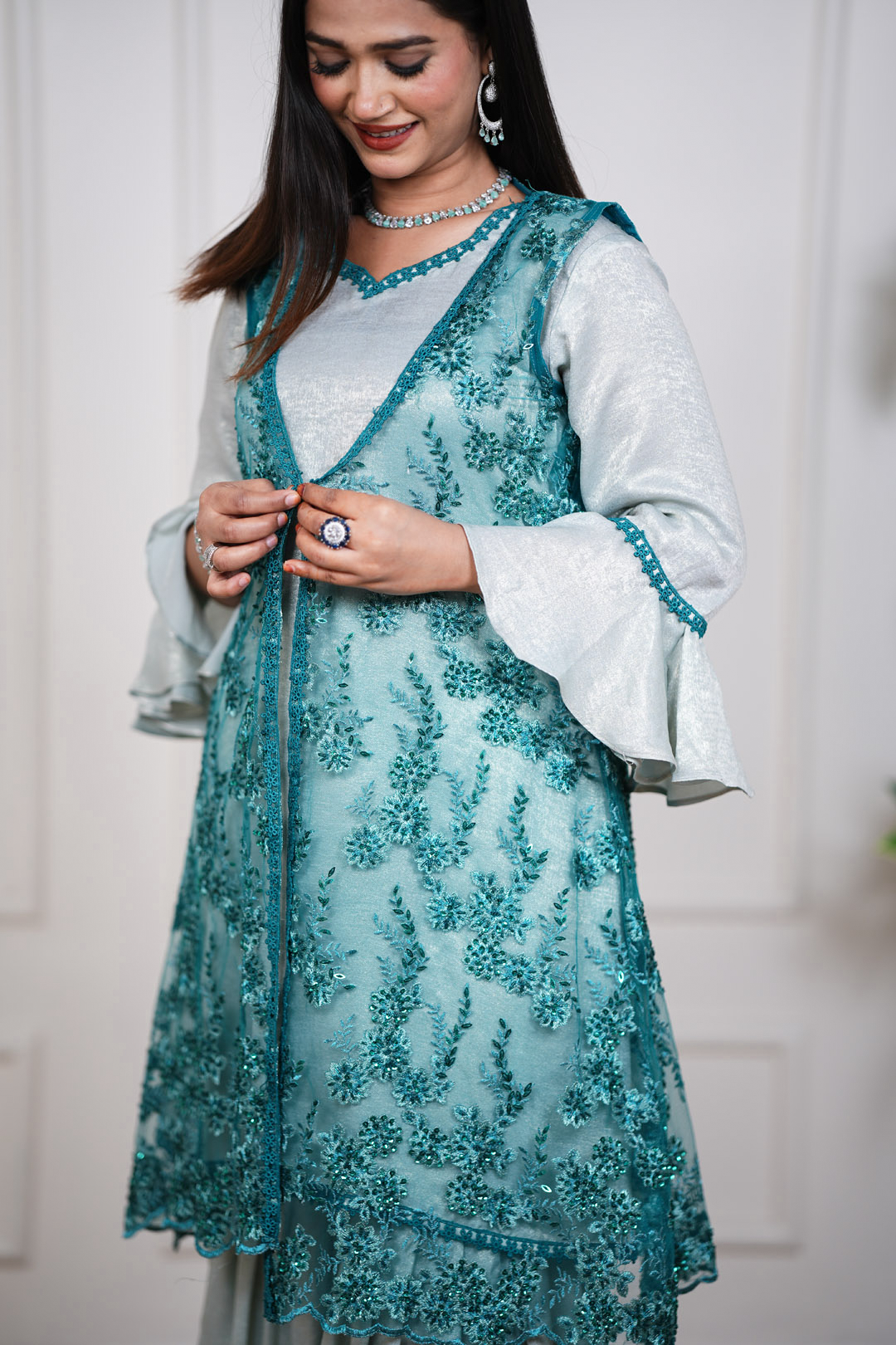 Teal Whisper Fusion Jacket Set
