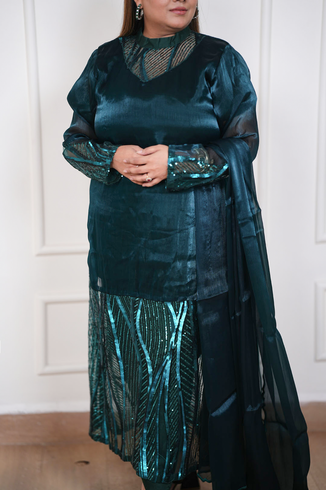 Zareen Teal Shimmer Signature Suit
