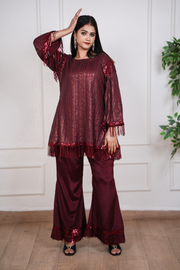 Zehraani Garnet Sequin Statement Set