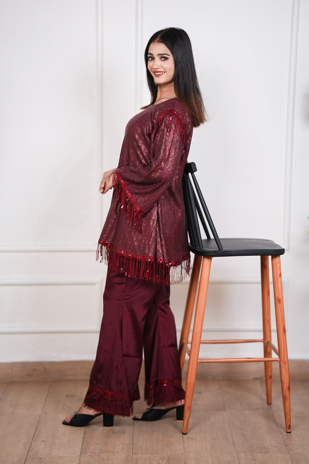 Zehraani Garnet Sequin Statement Set