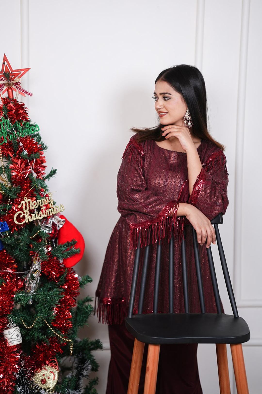 Zehraani Garnet Sequin Statement Set