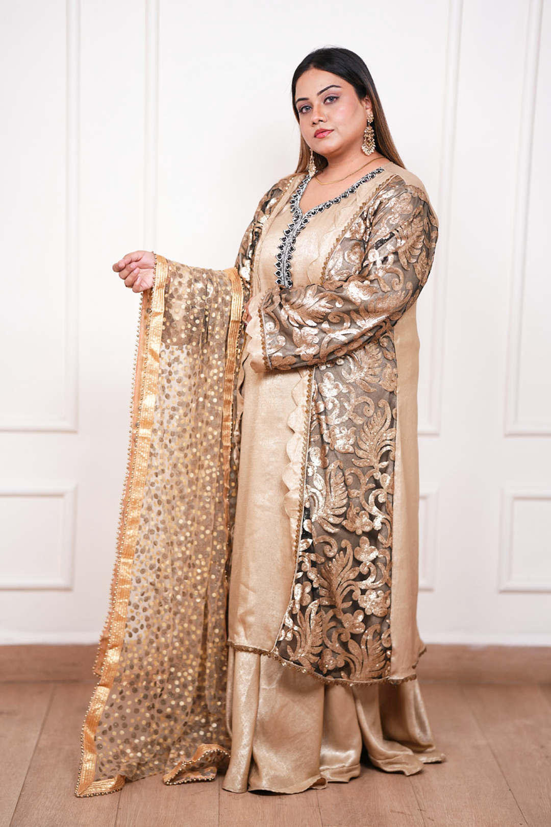 Zivara  Gold Shimmer Sharara Ensemble