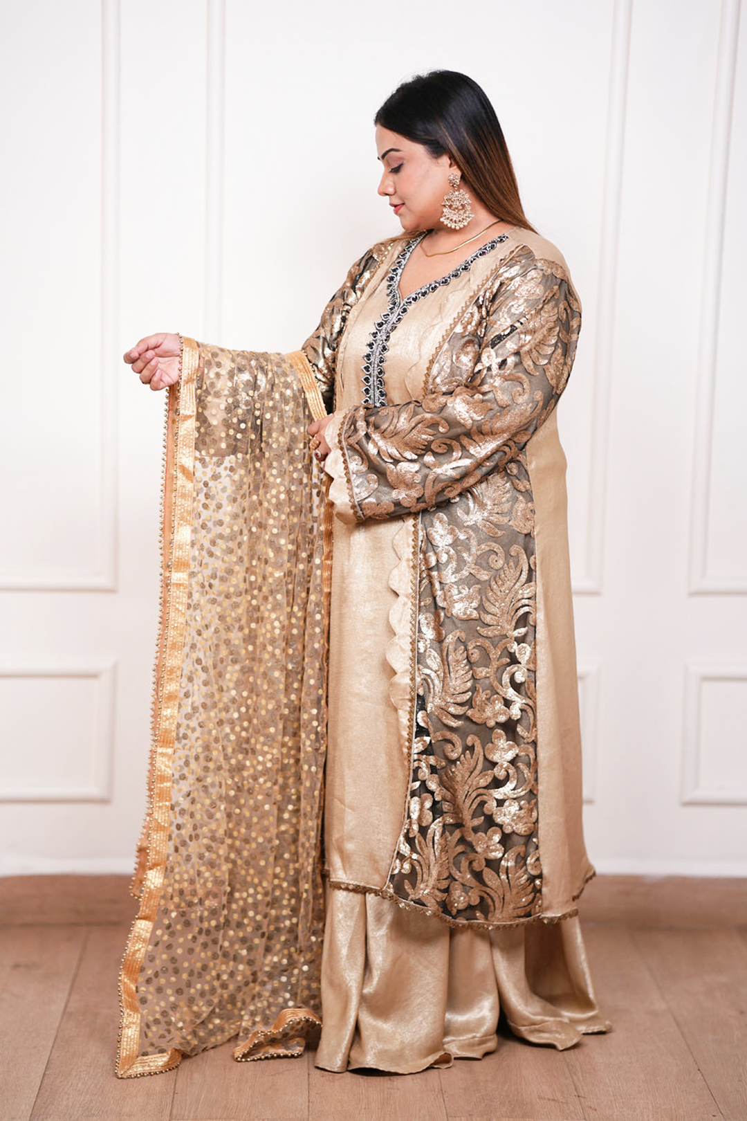 Zivara  Gold Shimmer Sharara Ensemble