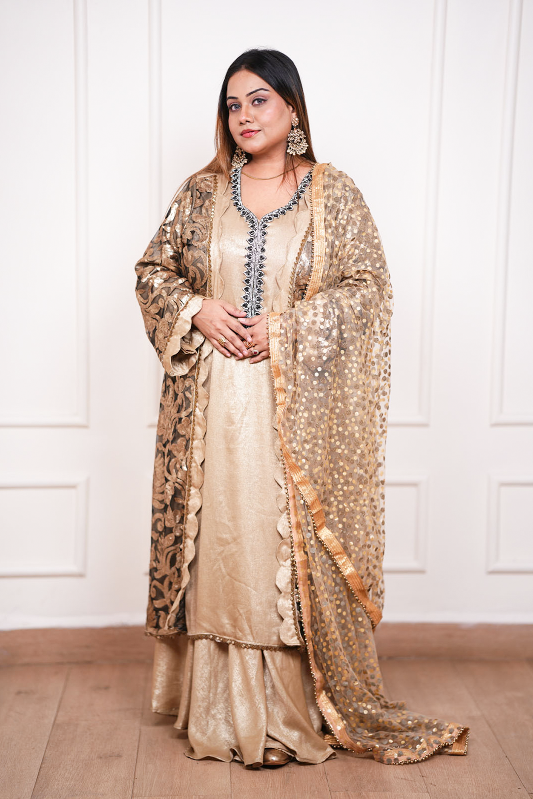 Zivara  Gold Shimmer Sharara Ensemble