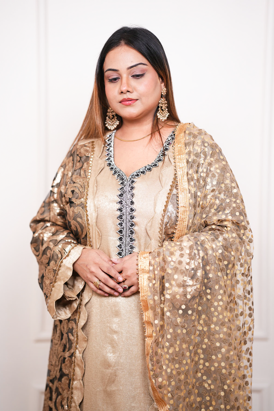 Zivara  Gold Shimmer Sharara Ensemble