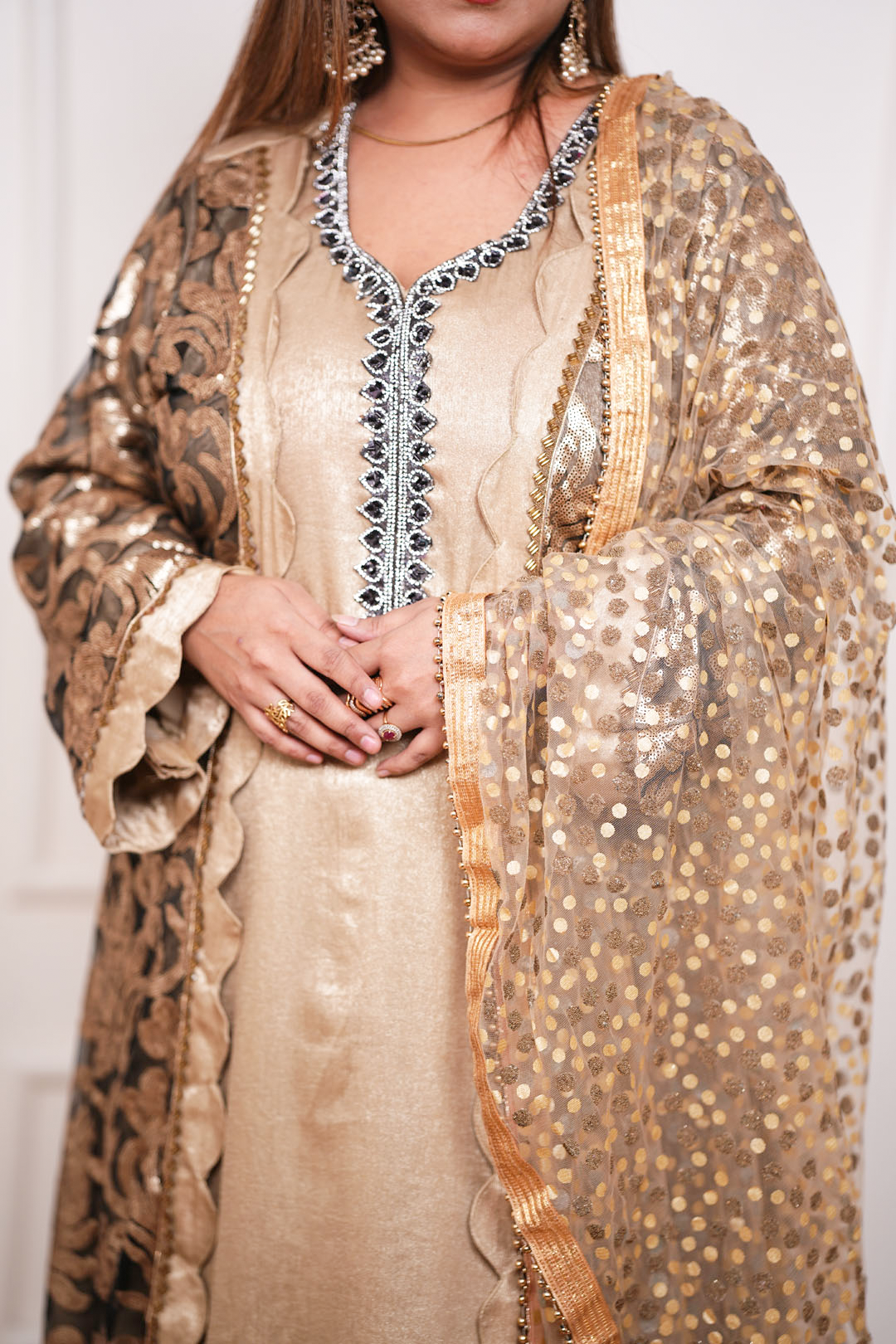 Zivara  Gold Shimmer Sharara Ensemble